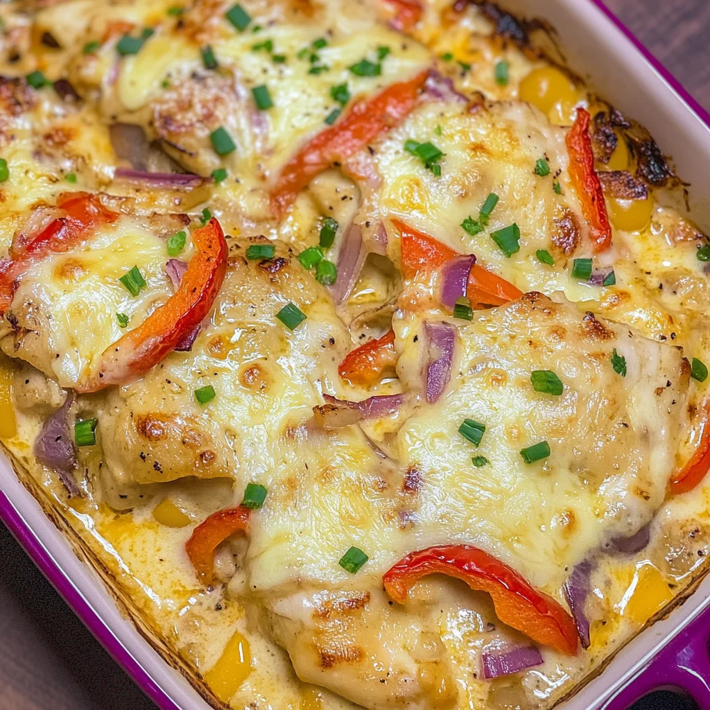 Hähnchen-Auflauf mit Paprika und Schmand-Soße