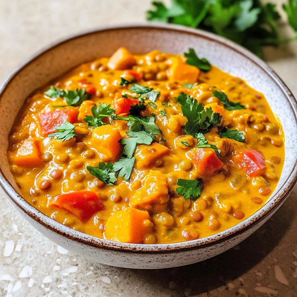 Süßkartoffel-Linsen-Curry mit Kokosmilch