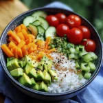 Bunte Salat-Bowl mit Reis und Avocado