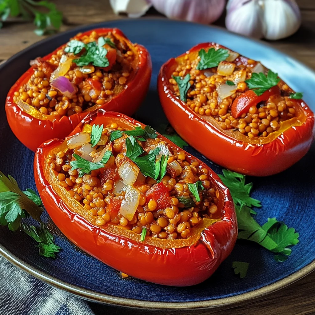 Gefüllte Spitzpaprika mit roten Linsen