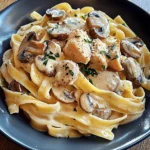 Tagliatelle mit Pilzen und Huhn in Sahnesoße