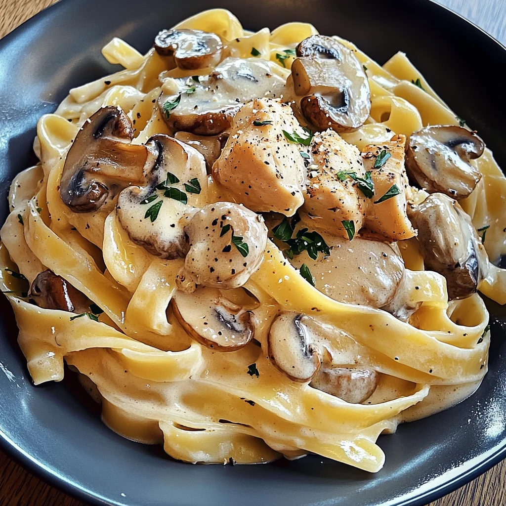 Tagliatelle mit Pilzen und Huhn in Sahnesoße