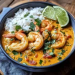 Aromatisches Garnelen Curry mit Kokosmilch und Reis
