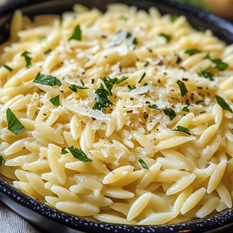 Cremige Orzo-Nudeln mit Knoblauch und Parmesan
