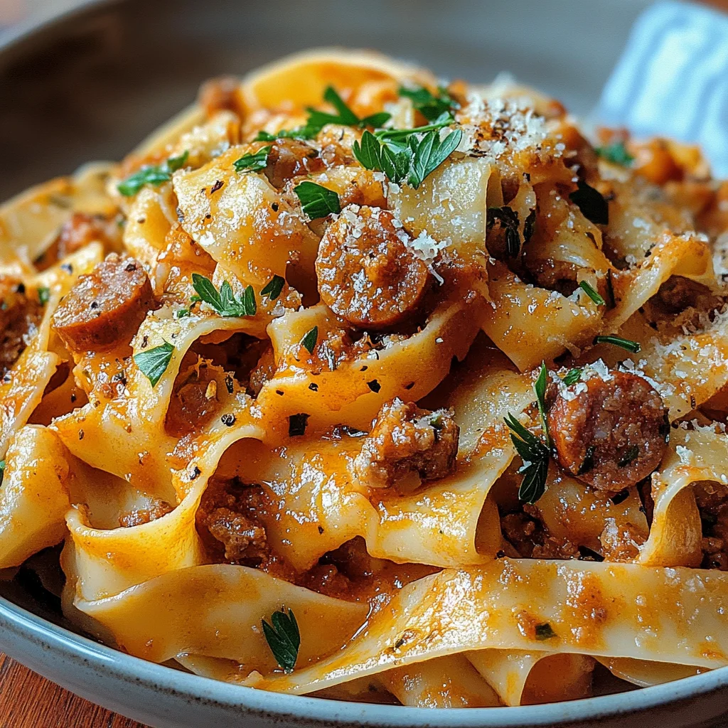 Cremige kalabrische Chili-Pappardelle mit Wurst und Fenchel