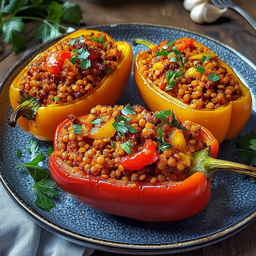Gefüllte Spitzpaprika mit roten Linsen