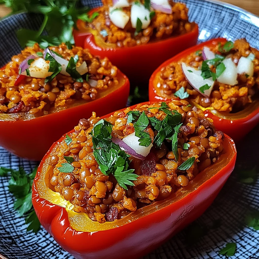 Gefüllte Spitzpaprika mit roten Linsen