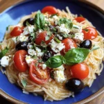 Griechische Reisnudeln mit Tomaten, Feta und Oliven