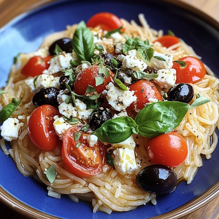 Griechische Reisnudeln mit Tomaten, Feta und Oliven