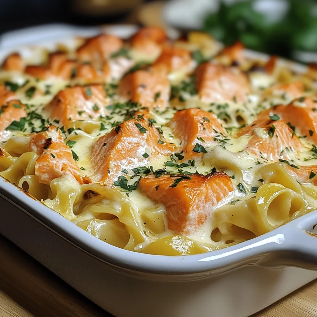 Nudelauflauf mit Lachs und Sahne