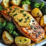 Zitronenbutterlachs mit knusprigen Kartoffeln und Brokkoli