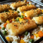 Fischstäbchen-Auflauf mit Reis und Gemüse