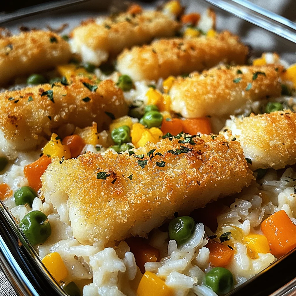 Fischstäbchen-Auflauf mit Reis und Gemüse
