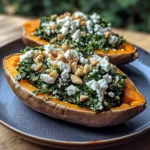 Gefüllte Süßkartoffel mit Feta und Spinat