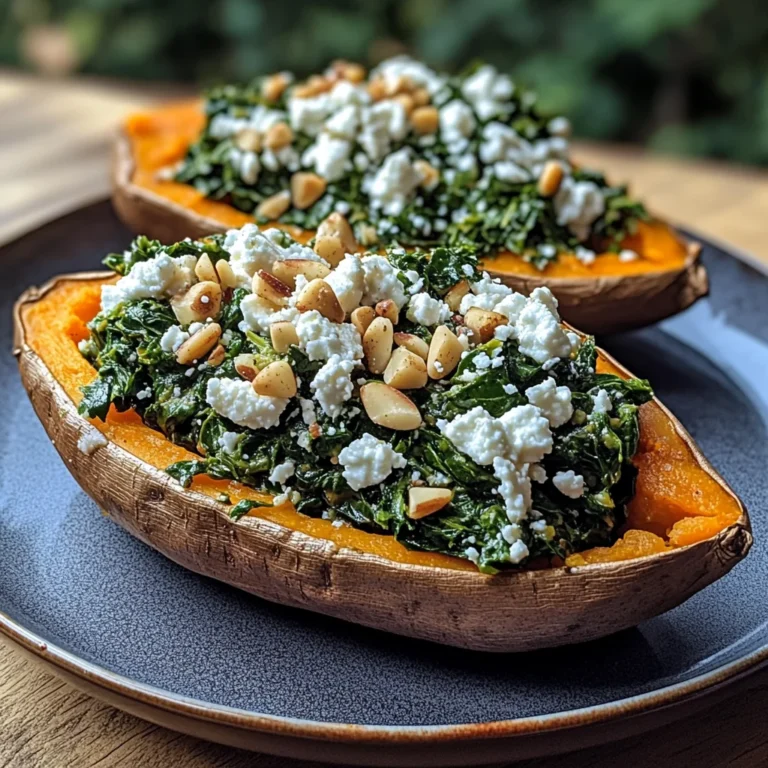 Gefüllte Süßkartoffel mit Feta und Spinat