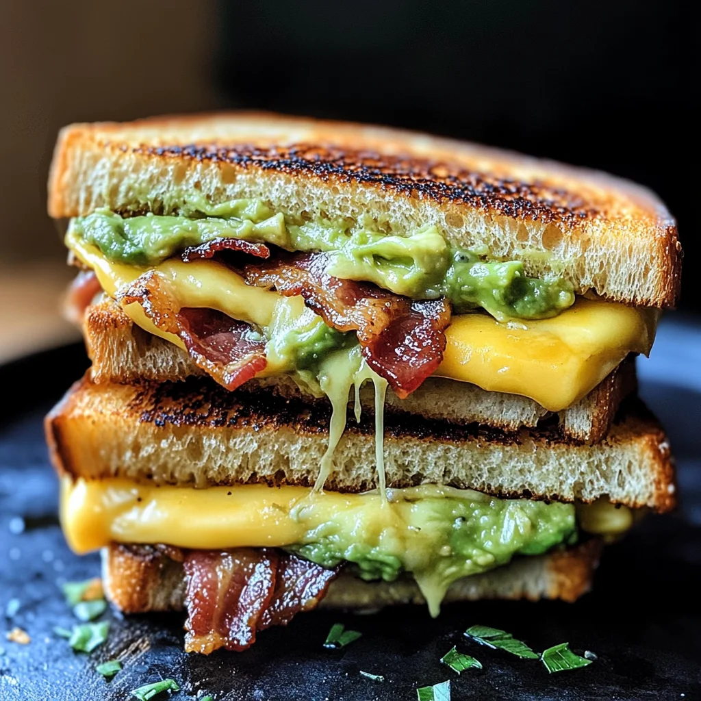 Gegrilltes Sandwich mit Avocado, Speck und Käse