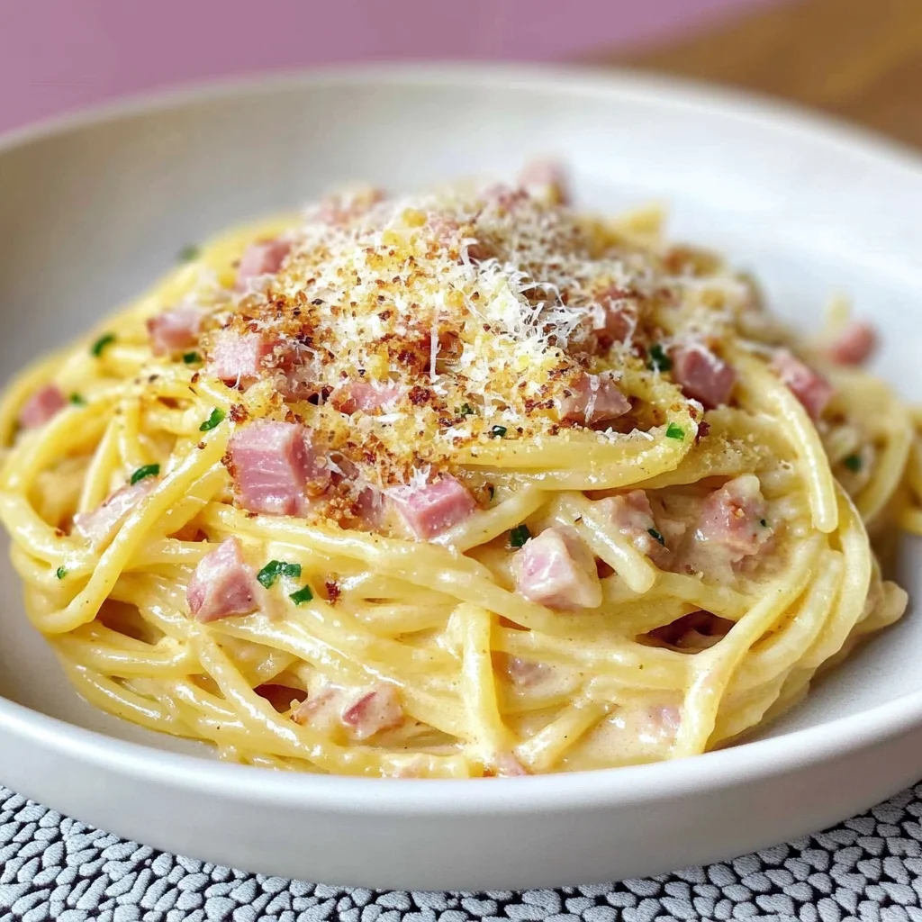 Spaghetti Carbonara mit Sahne (einfaches und schnelles Pasta Rezept)